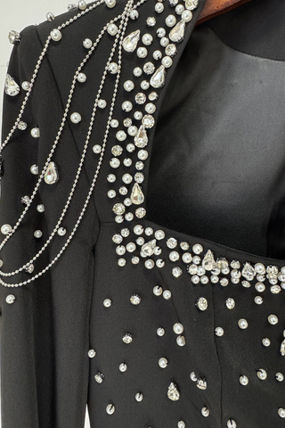 Midnight Majesty Beaded Cape Long Dress