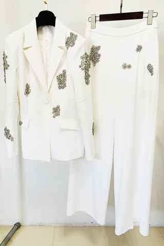 Crystal Embellished One-Button Power Suit