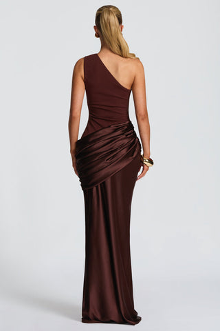 One Shoulder Ruched Long Dress with Draped Detail – Elegant Evening Fit