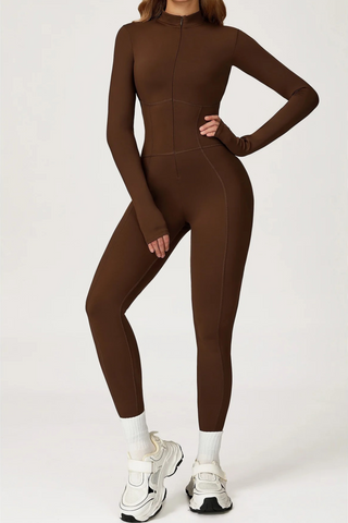 Long Sleeve Zip-Front Sport Jumpsuit – Slim Fit One-Piece Activewear