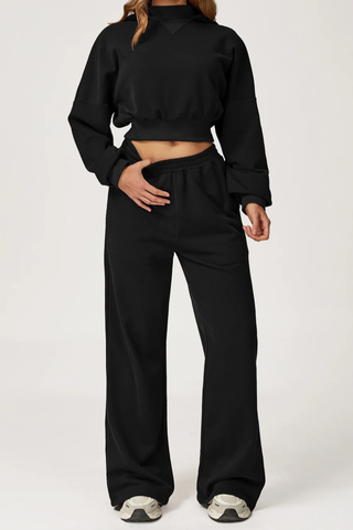 Two-Piece Cropped Hoodie and Wide-Leg Sweatpants Set