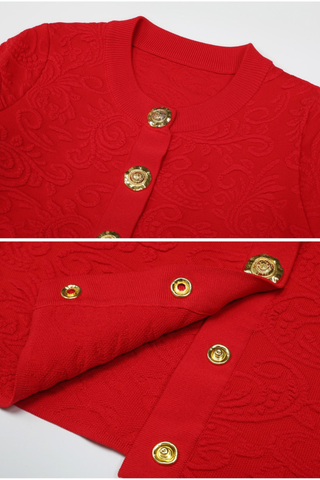 Textured Knit Button Cardigan & Midi Skirt Set