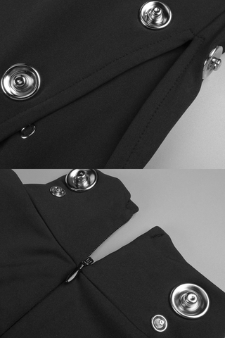 High Neck Long Sleeve Long Dress with Metal Stud Embellishments