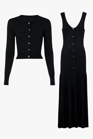 Sleeveless Ribbed Knit Long Dress with Pleated Hem