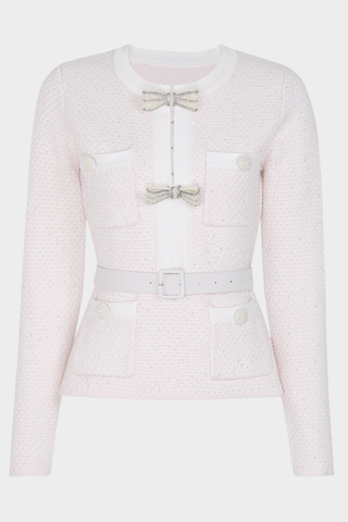 Tweed Embellished Long-Sleeve Top & Wool Long Skirt Two-Piece Set