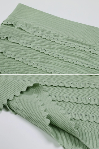 Three-Piece Knitted Set with Rhinestone Trim – Cardigan, Cami Top & Midi Long Skirt