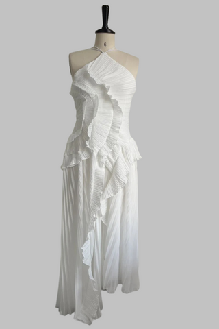 Halter Neck Pleated Ruffle Long Dress
