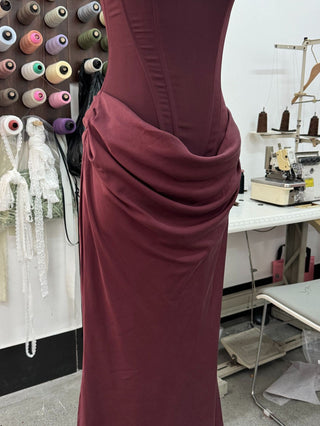 Structured Corset Back Long Dress with Draped Silhouette