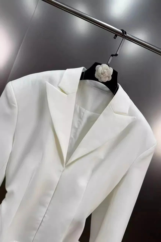 Draped Blazer Mini Dress – Tailored Long Sleeve Tuxedo Style