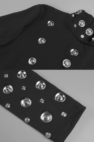 High Neck Long Sleeve Long Dress with Metal Stud Embellishments
