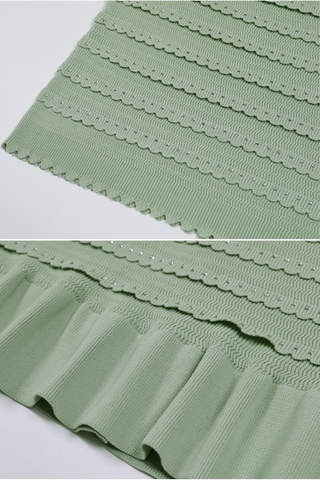 Three-Piece Knitted Set with Rhinestone Trim – Cardigan, Cami Top & Midi Long Skirt