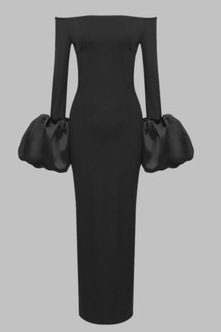 Sculpted Lantern Sleeve Off-Shoulder Long Dress