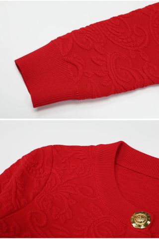 Textured Knit Button Cardigan & Midi Skirt Set