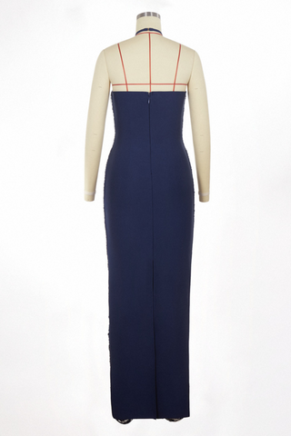 Luxury Halter Neck Backless Tassel Fringe Long Dress with High Slit
