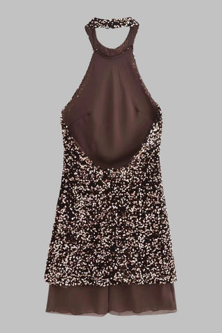 Sparkle Halter Sequin  Backless Mini Dress