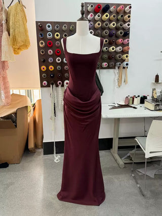Structured Corset Back Long Dress with Draped Silhouette