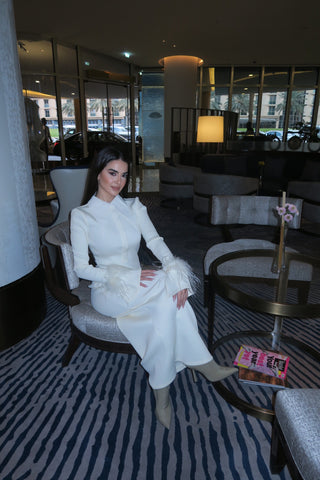 Feather Cuff Long Sleeve Bandage Long Dress