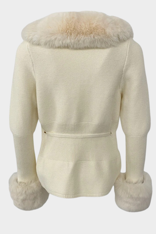 Long Sleeve Knitted Jacket with Faux Fur Trim – Tie-Front Design