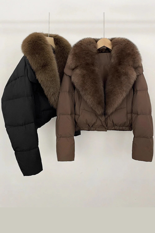 Cropped Puffer Jacket with Faux Fur Collar