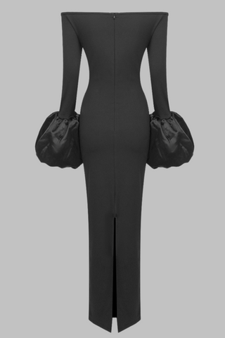 Sculpted Lantern Sleeve Off-Shoulder Long Dress