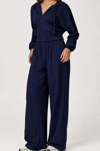 Two-Piece Zip-Up Hoodie and Wide-Leg Sweatpants Set