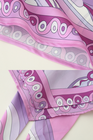 Retro Wave Satin Co-Ord Set – Abstract Scarf Top Long Skirt