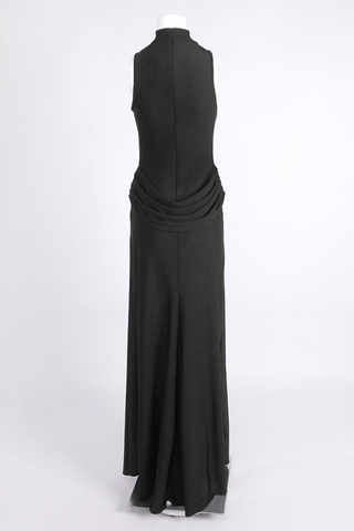 High-Neck Draped Waist with Side Slit  Long Dress
