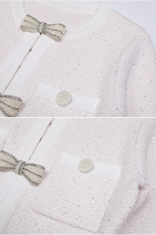 Tweed Embellished Long-Sleeve Top & Wool Long Skirt Two-Piece Set