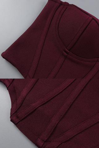 Wine Red Corset Spandex Top &  Tassel Long Skirt Set