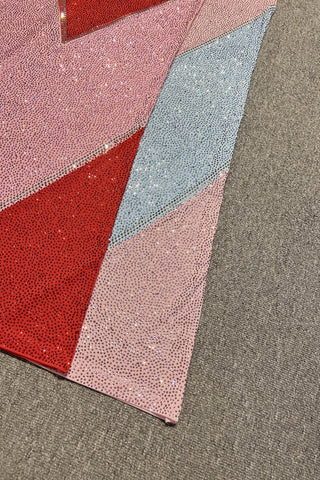 Rhinestone Embellished Colorblock Long Dress with Thin Straps