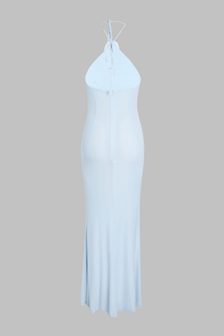 Sky Bloom Mesh Halter Dress