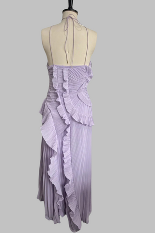Halter Neck Pleated Ruffle Long Dress