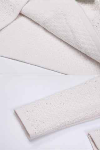 Tweed Embellished Long-Sleeve Top & Wool Long Skirt Two-Piece Set