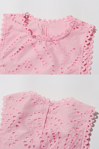 Sky Bloom Embroidered Eyelet Set  Round Neck Crop Top & High-Waist Maxi Skirt