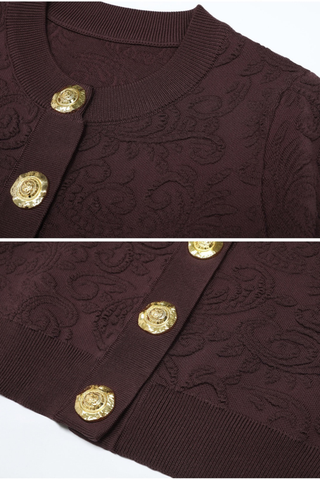 Textured Knit Button Cardigan & Midi Skirt Set