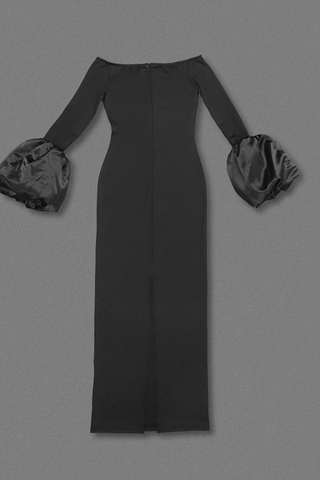 Sculpted Lantern Sleeve Off-Shoulder Long Dress