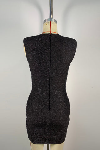 Metallic Draped Cowl Neck Sleeveless Bandage Mini Dress