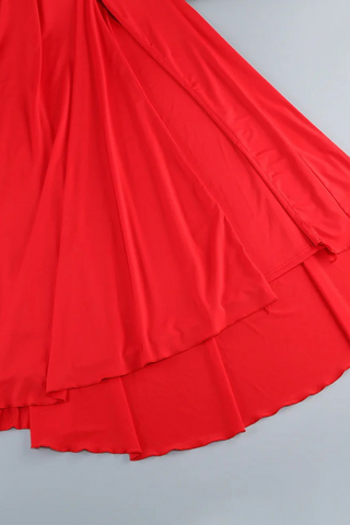 One-Shoulder Draped Long Dress with Side Cutout & Gold Ring Design