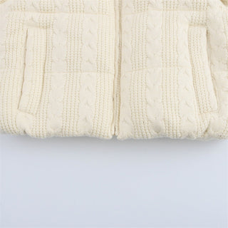 Cable-Knit Puffer Jacket with High Neck and Zip Front