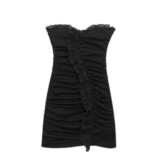DALI STRAPLESS PLEATED BLACK MINI DRESS