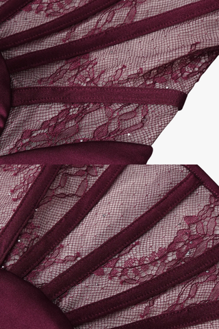 High-Neck Long Sleeve Corset Dress with Lace Panel & Ruched Skirt