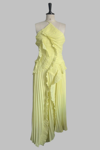 Halter Neck Pleated Ruffle Long Dress