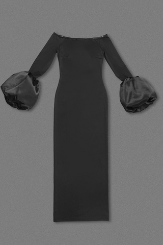 Sculpted Lantern Sleeve Off-Shoulder Long Dress