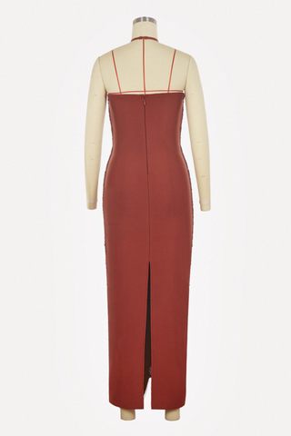 Luxury Halter Neck Backless Tassel Fringe Long Dress with High Slit
