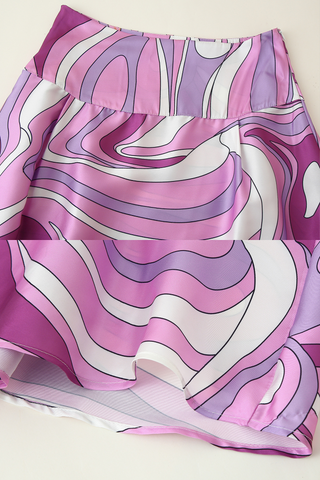 Retro Wave Satin Co-Ord Set – Abstract Scarf Top Long Skirt