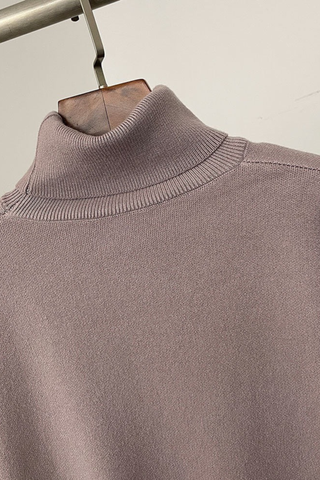 Faux Fur Trim Turtleneck Knit Set – Long Sleeve Top & Wide-Leg Pants