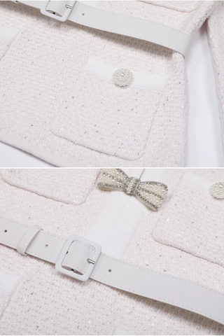 Tweed Embellished Long-Sleeve Top & Wool Long Skirt Two-Piece Set