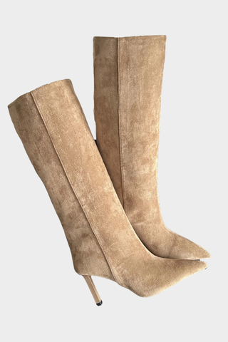 Pointed-Toe Suede Knee-High Stiletto Boots | Slim Fit, High Heel Winter Fashion Boots