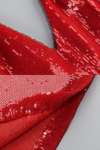 Red Sequin Plunge V-Neck Backless Long Dress