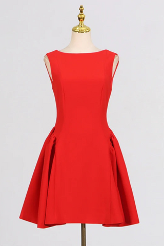 Round Neck Fit Sleeveless Flare Backless Mini Dress